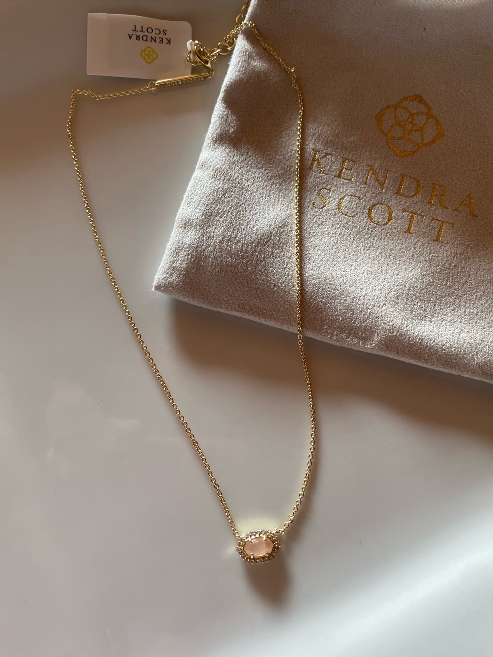 Kendra Scott Gold Necklace with Blush Pink Pendant